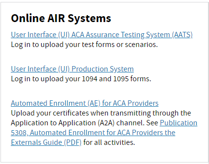 irs.gov/air welcome screen