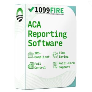 1099FIRE ACA Reporting Software box image showing ACA 1095 filing and e-file compliance features.